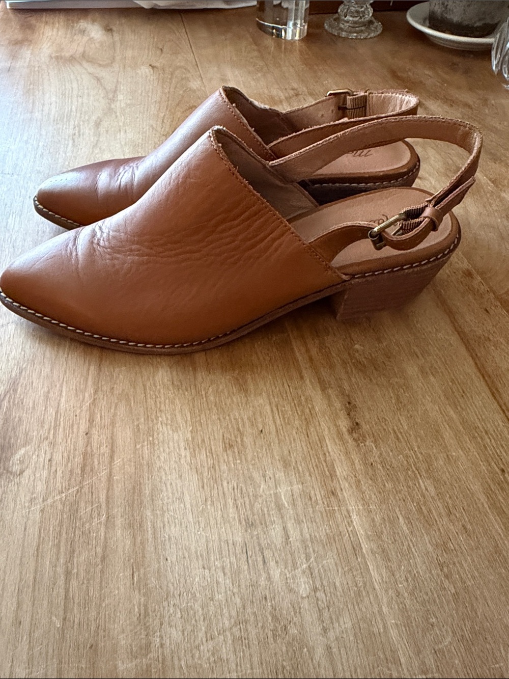 Madewell Tan Leather Slingback Low Block Heel Mules